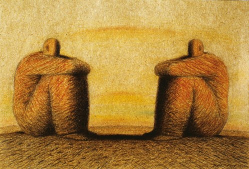 Two Seated Men Looking at Each Other --- Image by © Images.com/Corbis